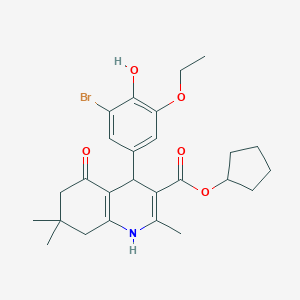 molecular formula C26H32BrNO5 B388669 Cyclopentyl 4-(3-bromo-5-ethoxy-4-hydroxyphenyl)-2,7,7-trimethyl-5-oxo-1,4,5,6,7,8-hexahydro-3-quinolinecarboxylate 
