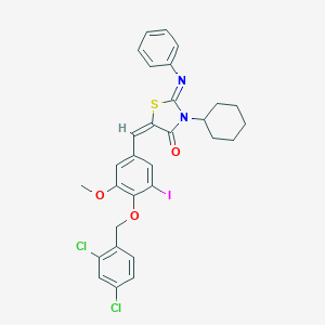 molecular formula C30H27Cl2IN2O3S B388712 3-Cyclohexyl-5-{4-[(2,4-dichlorobenzyl)oxy]-3-iodo-5-methoxybenzylidene}-2-(phenylimino)-1,3-thiazolidin-4-one 