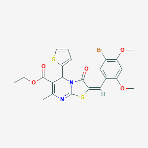molecular formula C23H21BrN2O5S2 B388723 ethyl 2-(5-bromo-2,4-dimethoxybenzylidene)-7-methyl-3-oxo-5-(2-thienyl)-2,3-dihydro-5H-[1,3]thiazolo[3,2-a]pyrimidine-6-carboxylate 