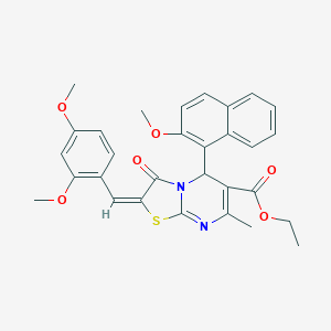 molecular formula C30H28N2O6S B388734 ethyl (2E)-2-(2,4-dimethoxybenzylidene)-5-(2-methoxynaphthalen-1-yl)-7-methyl-3-oxo-2,3-dihydro-5H-[1,3]thiazolo[3,2-a]pyrimidine-6-carboxylate 