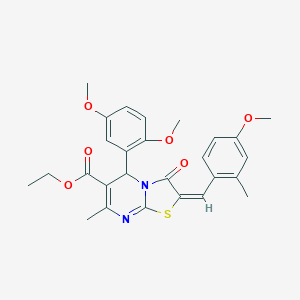 molecular formula C27H28N2O6S B388736 ethyl 5-(2,5-dimethoxyphenyl)-2-(4-methoxy-2-methylbenzylidene)-7-methyl-3-oxo-2,3-dihydro-5H-[1,3]thiazolo[3,2-a]pyrimidine-6-carboxylate 