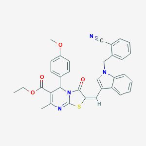 molecular formula C34H28N4O4S B388741 ethyl 2-{[1-(2-cyanobenzyl)-1H-indol-3-yl]methylene}-5-(4-methoxyphenyl)-7-methyl-3-oxo-2,3-dihydro-5H-[1,3]thiazolo[3,2-a]pyrimidine-6-carboxylate 