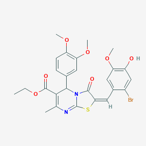 molecular formula C26H25BrN2O7S B388743 ethyl 2-(2-bromo-4-hydroxy-5-methoxybenzylidene)-5-(3,4-dimethoxyphenyl)-7-methyl-3-oxo-2,3-dihydro-5H-[1,3]thiazolo[3,2-a]pyrimidine-6-carboxylate 
