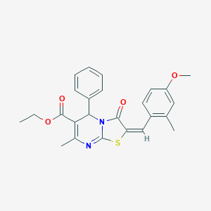 molecular formula C25H24N2O4S B388752 ethyl 2-(4-methoxy-2-methylbenzylidene)-7-methyl-3-oxo-5-phenyl-2,3-dihydro-5H-[1,3]thiazolo[3,2-a]pyrimidine-6-carboxylate 