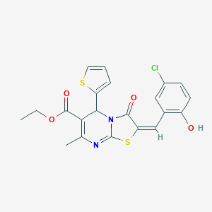 molecular formula C21H17ClN2O4S2 B388753 ethyl 2-(5-chloro-2-hydroxybenzylidene)-7-methyl-3-oxo-5-(2-thienyl)-2,3-dihydro-5H-[1,3]thiazolo[3,2-a]pyrimidine-6-carboxylate 