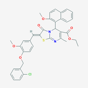molecular formula C36H31ClN2O6S B388759 ethyl (2Z)-2-{4-[(2-chlorobenzyl)oxy]-3-methoxybenzylidene}-5-(2-methoxynaphthalen-1-yl)-7-methyl-3-oxo-2,3-dihydro-5H-[1,3]thiazolo[3,2-a]pyrimidine-6-carboxylate 
