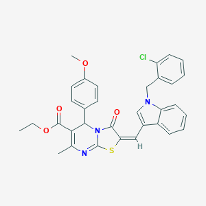 molecular formula C33H28ClN3O4S B388761 ethyl 2-{[1-(2-chlorobenzyl)-1H-indol-3-yl]methylene}-5-(4-methoxyphenyl)-7-methyl-3-oxo-2,3-dihydro-5H-[1,3]thiazolo[3,2-a]pyrimidine-6-carboxylate 