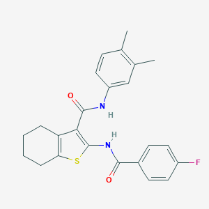 molecular formula C24H23FN2O2S B388767 N-(3,4-dimethylphenyl)-2-[(4-fluorobenzoyl)amino]-4,5,6,7-tetrahydro-1-benzothiophene-3-carboxamide 