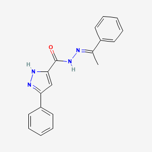 molecular formula C18H16N4O B3887708 3-phenyl-N'-[(1E)-1-phenylethylidene]-1H-pyrazole-5-carbohydrazide 