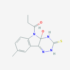 1-(4a-Hydroxy-8-methyl-3-sulfanylidene-2,4-dihydro-[1,2,4]triazino[5,6-b]indol-5-yl)propan-1-one