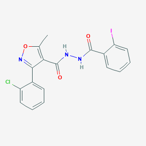 molecular formula C18H13ClIN3O3 B388781 3-(2-chlorophenyl)-N'-(2-iodobenzoyl)-5-methyl-4-isoxazolecarbohydrazide 