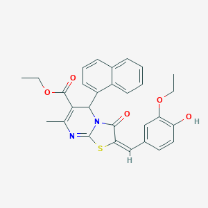 molecular formula C29H26N2O5S B388783 ethyl 2-(3-ethoxy-4-hydroxybenzylidene)-7-methyl-5-(1-naphthyl)-3-oxo-2,3-dihydro-5H-[1,3]thiazolo[3,2-a]pyrimidine-6-carboxylate 