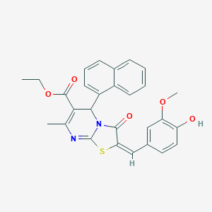 molecular formula C28H24N2O5S B388787 ethyl 2-(4-hydroxy-3-methoxybenzylidene)-7-methyl-5-(1-naphthyl)-3-oxo-2,3-dihydro-5H-[1,3]thiazolo[3,2-a]pyrimidine-6-carboxylate 