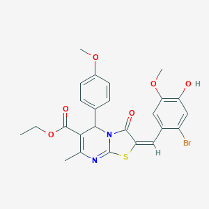 molecular formula C25H23BrN2O6S B388790 ethyl 2-(2-bromo-4-hydroxy-5-methoxybenzylidene)-5-(4-methoxyphenyl)-7-methyl-3-oxo-2,3-dihydro-5H-[1,3]thiazolo[3,2-a]pyrimidine-6-carboxylate 