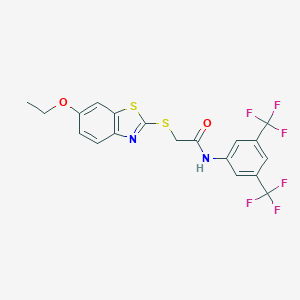 molecular formula C19H14F6N2O2S2 B388799 N-[3,5-bis(trifluoromethyl)phenyl]-2-[(6-ethoxy-1,3-benzothiazol-2-yl)sulfanyl]acetamide 