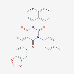 molecular formula C29H20N2O5 B388800 5-(1,3-benzodioxol-5-ylmethylene)-1-(4-methylphenyl)-3-(1-naphthyl)-2,4,6(1H,3H,5H)-pyrimidinetrione 