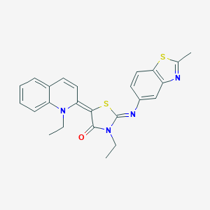 molecular formula C24H22N4OS2 B388807 3-ethyl-5-(1-ethyl-2(1H)-quinolinylidene)-2-[(2-methyl-1,3-benzothiazol-5-yl)imino]-1,3-thiazolidin-4-one 