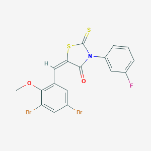 molecular formula C17H10Br2FNO2S2 B388819 (5E)-5-(3,5-dibromo-2-methoxybenzylidene)-3-(3-fluorophenyl)-2-thioxo-1,3-thiazolidin-4-one 