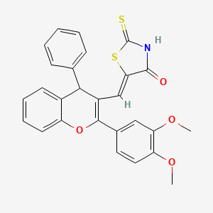 (5Z)-5-{[2-(3,4-DIMETHOXYPHENYL)-4-PHENYL-4H-CHROMEN-3-YL]METHYLIDENE}-2-SULFANYLIDENE-1,3-THIAZOLIDIN-4-ONE