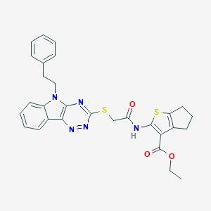 ethyl 2-[({[5-(2-phenylethyl)-5H-[1,2,4]triazino[5,6-b]indol-3-yl]sulfanyl}acetyl)amino]-5,6-dihydro-4H-cyclopenta[b]thiophene-3-carboxylate