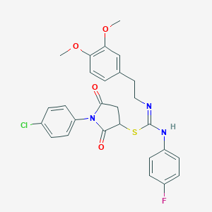 1-(4-Chlorophenyl)-3-({[(3,4-dimethoxyphenethyl)amino][(4-fluorophenyl)imino]methyl}sulfanyl)-2,5-dioxopyrrolidine