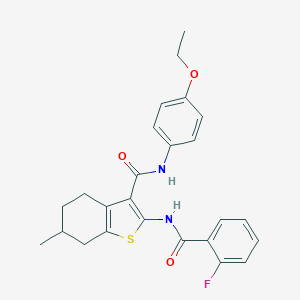 molecular formula C25H25FN2O3S B388861 N-(4-ethoxyphenyl)-2-[(2-fluorobenzoyl)amino]-6-methyl-4,5,6,7-tetrahydro-1-benzothiophene-3-carboxamide 