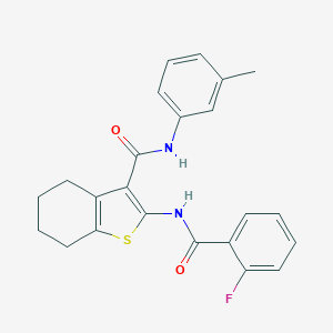 molecular formula C23H21FN2O2S B388864 2-[(2-fluorobenzoyl)amino]-N-(3-methylphenyl)-4,5,6,7-tetrahydro-1-benzothiophene-3-carboxamide 