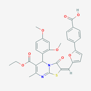 4-{5-[(5-(2,4-dimethoxyphenyl)-6-(ethoxycarbonyl)-7-methyl-3-oxo-5H-[1,3]thiazolo[3,2-a]pyrimidin-2(3H)-ylidene)methyl]-2-furyl}benzoic acid