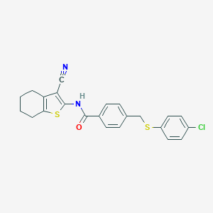molecular formula C23H19ClN2OS2 B388873 4-{[(4-chlorophenyl)sulfanyl]methyl}-N-(3-cyano-4,5,6,7-tetrahydro-1-benzothien-2-yl)benzamide 