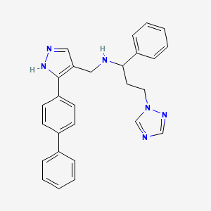 molecular formula C27H26N6 B3888733 1-phenyl-N-[[5-(4-phenylphenyl)-1H-pyrazol-4-yl]methyl]-3-(1,2,4-triazol-1-yl)propan-1-amine 