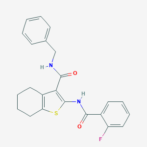 molecular formula C23H21FN2O2S B388874 N-benzyl-2-[(2-fluorobenzoyl)amino]-4,5,6,7-tetrahydro-1-benzothiophene-3-carboxamide 