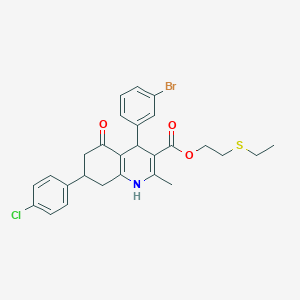 molecular formula C27H27BrClNO3S B388876 2-(Ethylsulfanyl)ethyl 4-(3-bromophenyl)-7-(4-chlorophenyl)-2-methyl-5-oxo-1,4,5,6,7,8-hexahydro-3-quinolinecarboxylate 