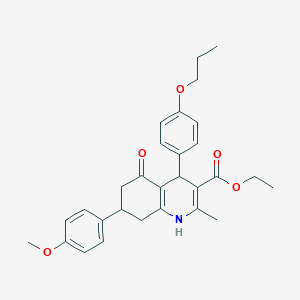 molecular formula C29H33NO5 B388881 Ethyl 7-(4-methoxyphenyl)-2-methyl-5-oxo-4-(4-propoxyphenyl)-1,4,5,6,7,8-hexahydroquinoline-3-carboxylate 