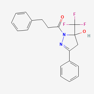 3-phenyl-1-(3-phenylpropanoyl)-5-(trifluoromethyl)-4,5-dihydro-1H-pyrazol-5-ol