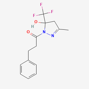 3-methyl-1-(3-phenylpropanoyl)-5-(trifluoromethyl)-4,5-dihydro-1H-pyrazol-5-ol