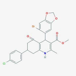 molecular formula C25H21BrClNO5 B388898 Methyl 4-(6-bromo-1,3-benzodioxol-5-yl)-7-(4-chlorophenyl)-2-methyl-5-oxo-1,4,5,6,7,8-hexahydro-3-quinolinecarboxylate 