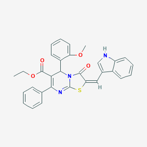 molecular formula C31H25N3O4S B388904 ethyl 2-(1H-indol-3-ylmethylene)-5-(2-methoxyphenyl)-3-oxo-7-phenyl-2,3-dihydro-5H-[1,3]thiazolo[3,2-a]pyrimidine-6-carboxylate 