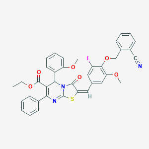 ethyl 2-{4-[(2-cyanobenzyl)oxy]-3-iodo-5-methoxybenzylidene}-5-(2-methoxyphenyl)-3-oxo-7-phenyl-2,3-dihydro-5H-[1,3]thiazolo[3,2-a]pyrimidine-6-carboxylate
