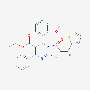 molecular formula C27H22N2O4S2 B388912 ethyl 5-(2-methoxyphenyl)-3-oxo-7-phenyl-2-(2-thienylmethylene)-2,3-dihydro-5H-[1,3]thiazolo[3,2-a]pyrimidine-6-carboxylate 