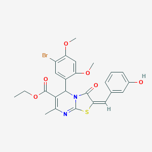molecular formula C25H23BrN2O6S B388915 ethyl 5-(5-bromo-2,4-dimethoxyphenyl)-2-(3-hydroxybenzylidene)-7-methyl-3-oxo-2,3-dihydro-5H-[1,3]thiazolo[3,2-a]pyrimidine-6-carboxylate 