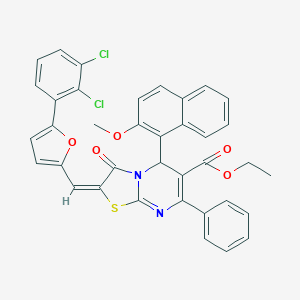 ethyl (2E)-2-{[5-(2,3-dichlorophenyl)furan-2-yl]methylidene}-5-(2-methoxynaphthalen-1-yl)-3-oxo-7-phenyl-2,3-dihydro-5H-[1,3]thiazolo[3,2-a]pyrimidine-6-carboxylate