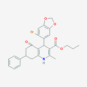 molecular formula C27H26BrNO5 B388930 Propyl 4-(6-bromo-1,3-benzodioxol-5-yl)-2-methyl-5-oxo-7-phenyl-1,4,5,6,7,8-hexahydro-3-quinolinecarboxylate 