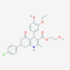 molecular formula C28H30ClNO6 B388934 2-Methoxyethyl 7-(4-chlorophenyl)-4-(3-ethoxy-4-hydroxyphenyl)-2-methyl-5-oxo-1,4,5,6,7,8-hexahydro-3-quinolinecarboxylate 