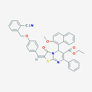 molecular formula C41H31N3O5S B388937 ethyl 2-{4-[(2-cyanobenzyl)oxy]benzylidene}-5-(2-methoxy-1-naphthyl)-3-oxo-7-phenyl-2,3-dihydro-5H-[1,3]thiazolo[3,2-a]pyrimidine-6-carboxylate 