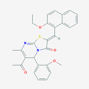 molecular formula C29H26N2O4S B388949 6-acetyl-2-[(2-ethoxy-1-naphthyl)methylene]-5-(2-methoxyphenyl)-7-methyl-5H-[1,3]thiazolo[3,2-a]pyrimidin-3(2H)-one 
