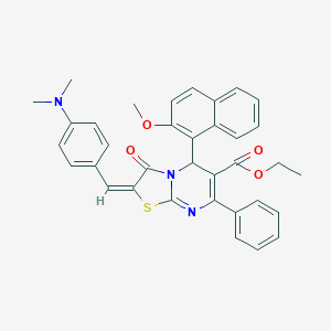 molecular formula C35H31N3O4S B388950 ethyl 2-[4-(dimethylamino)benzylidene]-5-(2-methoxy-1-naphthyl)-3-oxo-7-phenyl-2,3-dihydro-5H-[1,3]thiazolo[3,2-a]pyrimidine-6-carboxylate 