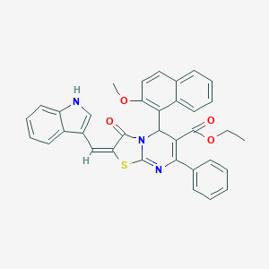 molecular formula C35H27N3O4S B388952 ethyl 2-(1H-indol-3-ylmethylene)-5-(2-methoxy-1-naphthyl)-3-oxo-7-phenyl-2,3-dihydro-5H-[1,3]thiazolo[3,2-a]pyrimidine-6-carboxylate 
