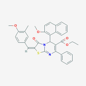 molecular formula C35H30N2O5S B388954 ethyl (2E)-2-(4-methoxy-3-methylbenzylidene)-5-(2-methoxynaphthalen-1-yl)-3-oxo-7-phenyl-2,3-dihydro-5H-[1,3]thiazolo[3,2-a]pyrimidine-6-carboxylate 