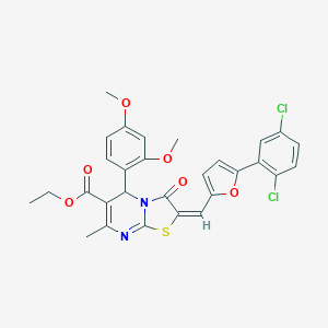 ethyl (2E)-2-{[5-(2,5-dichlorophenyl)furan-2-yl]methylidene}-5-(2,4-dimethoxyphenyl)-7-methyl-3-oxo-2,3-dihydro-5H-[1,3]thiazolo[3,2-a]pyrimidine-6-carboxylate