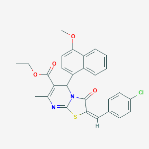 molecular formula C28H23ClN2O4S B388965 ethyl (2E)-2-(4-chlorobenzylidene)-5-(4-methoxynaphthalen-1-yl)-7-methyl-3-oxo-2,3-dihydro-5H-[1,3]thiazolo[3,2-a]pyrimidine-6-carboxylate 